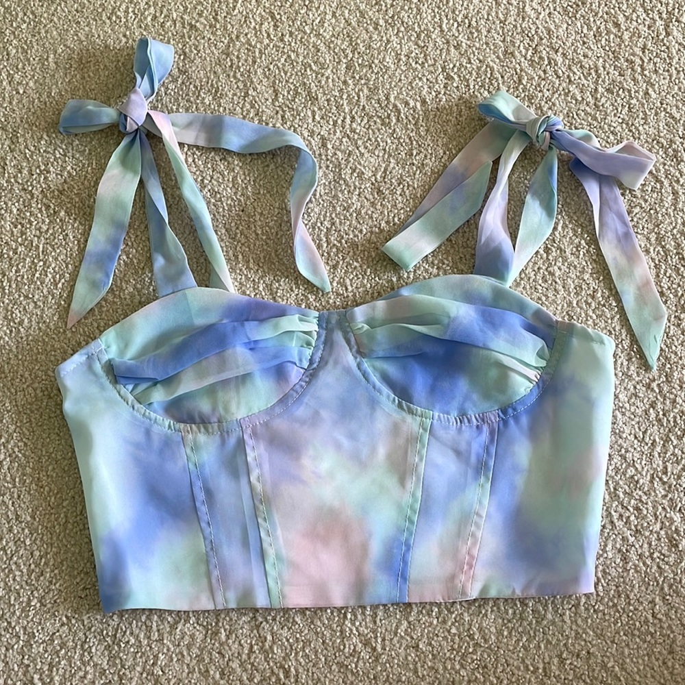 Multi color tie-shoulder crop top
